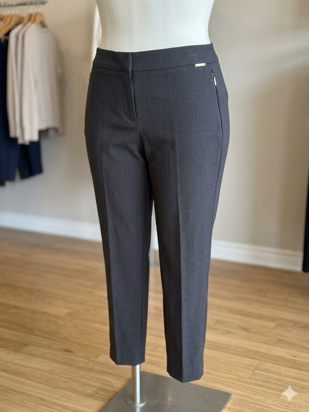 Ellen Tracy Women's Grey Dress Pants Straight Leg Gold Zipper Pockets Size 16W
